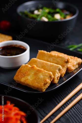 Korean food. Tofu fried in batter.