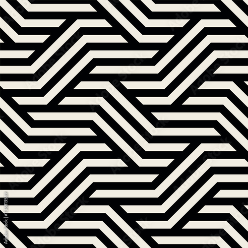 Vector seamless pattern with geometric waves. Endless stylish texture. Ripple monochrome background. Bold weaved grid. Modern interlaced swatch.
