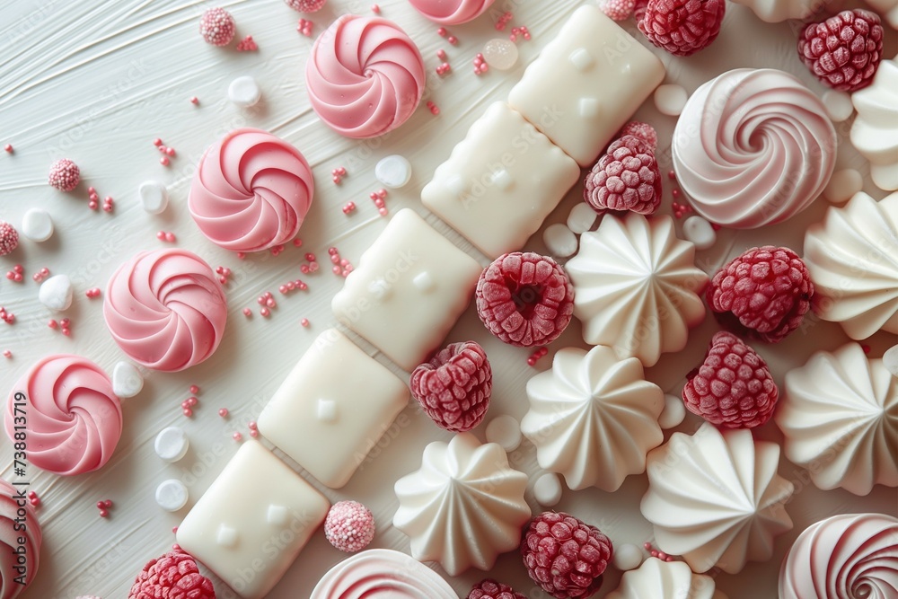 Sweet and beautiful collection of candies, flowers, sticks, colors, and more, a variety of White Day gifts. generative ai