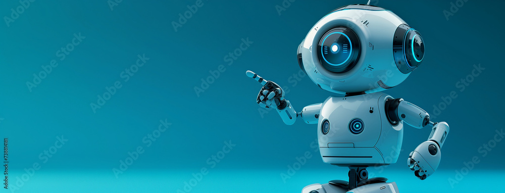 Blue Futuristic Robot Pointing Forward Blue Futuristic Robot Pointing Forward