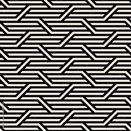 Vector seamless pattern with geometric zigzag. Endless stylish texture. Ripple monochrome background. Bold weaved grid. Modern interlaced swatch.