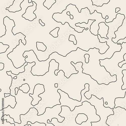 Vector seamless pattern. Abstract topographic texture. Monochrome fluid stains. Creative background with linear outline blots. Decorative hand made cloud contour design. © Curly_Pat