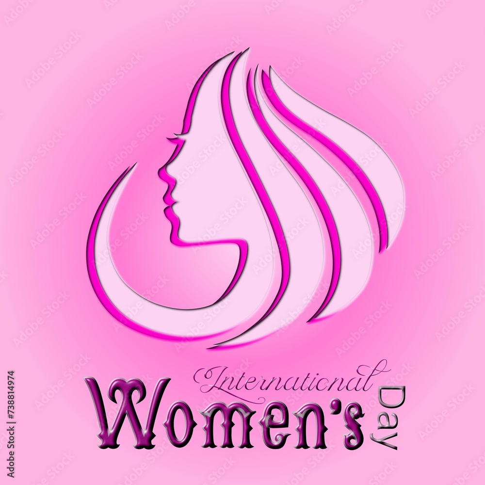 Pink Card to celebrate the International Womens Day, illustration for greetings. Not Generative AI, it's my artwork.