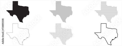 Texas State Map Black. Texas map silhouette isolated on transparent background. Vector Illustration. Variants.