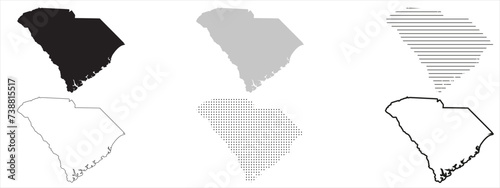 South Carolina State Map Black. South Carolina map silhouette isolated on transparent background. Vector Illustration. Variants.