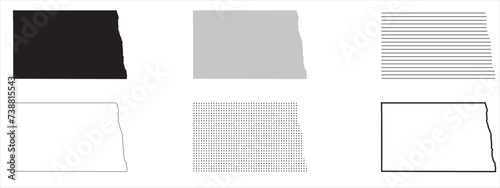 North Dakota State Map Black. North Dakota map silhouette isolated on transparent background. Vector Illustration. Variants.