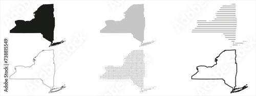 New York State Map Black. New York map silhouette isolated on transparent background. Vector Illustration. Variants.