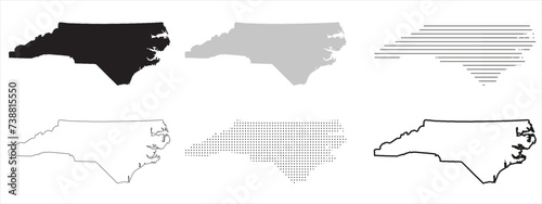 North Carolina State Map Black. North Carolina map silhouette isolated on transparent background. Vector Illustration. Variants.