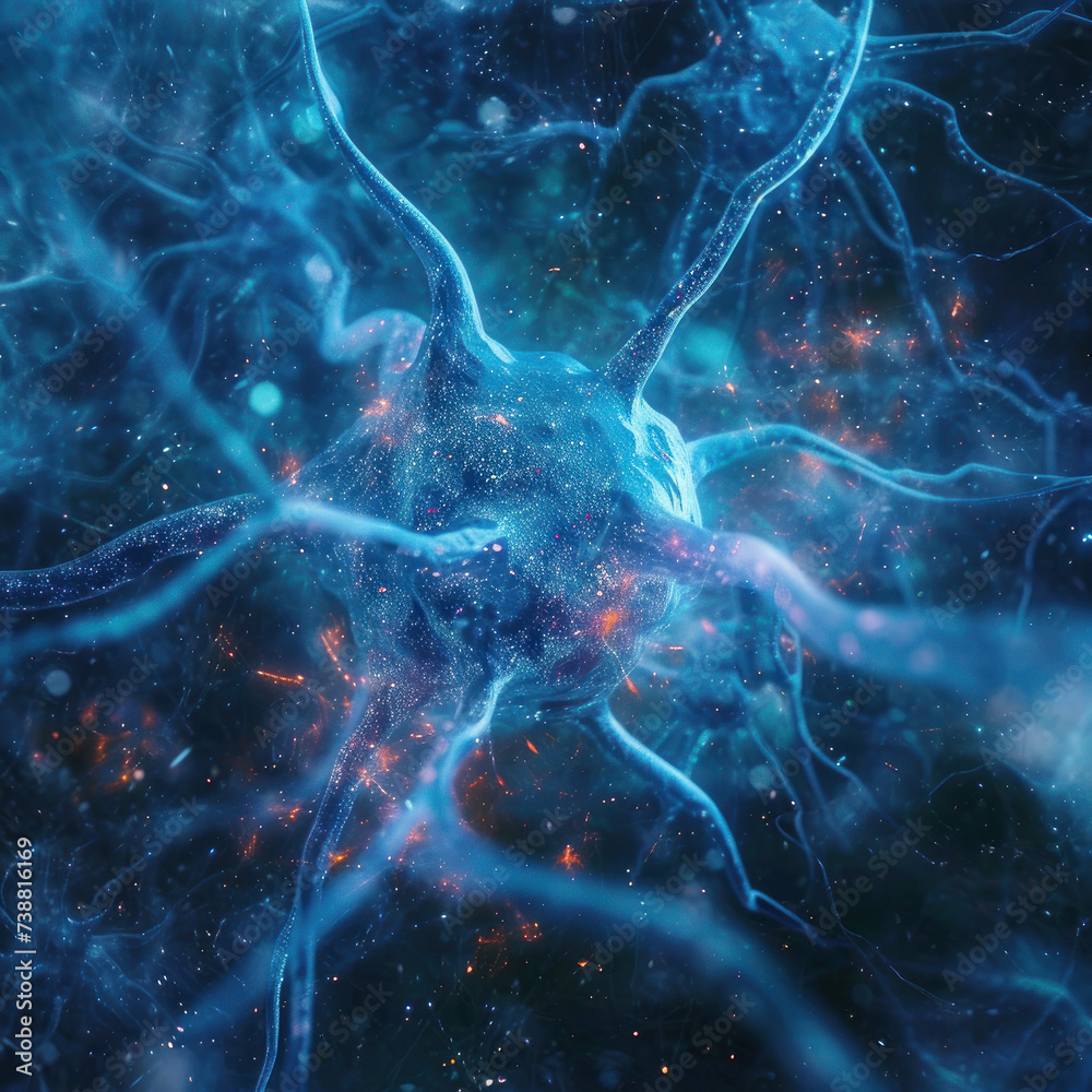 Discover the enigmatic world of neurons in abstract space, an artistic rendition born from creativity. AI generative