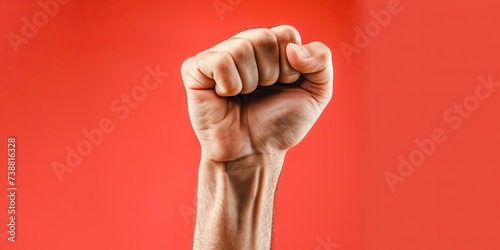 Close-up of a clenched fist raised in the air, symbolizing strength against a simple background , concept of Empowerment
