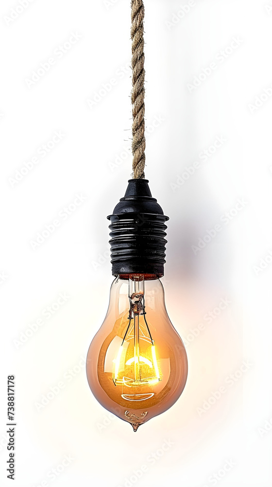 Bulb hang with rope against white background - Ai Generated Bulb hang with rope against white background - Ai Generated