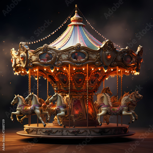 Whimsical carousel with ornate details. 