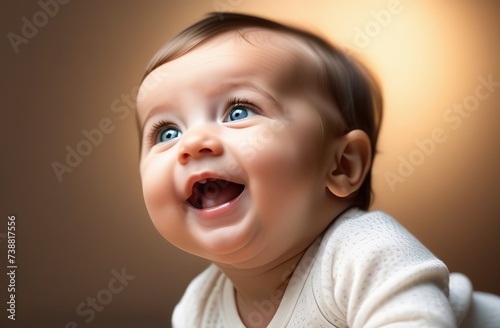 Baby infant taking bath, looking upwards and playing. baby smiling 