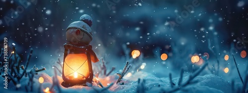 a Christmas lantern in the snow