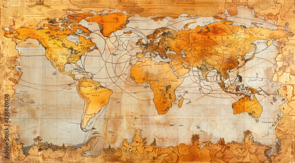 old world map, interactive experiences, light gold and orange