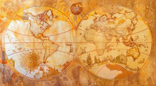 old world map  interactive experiences  light gold and orange
