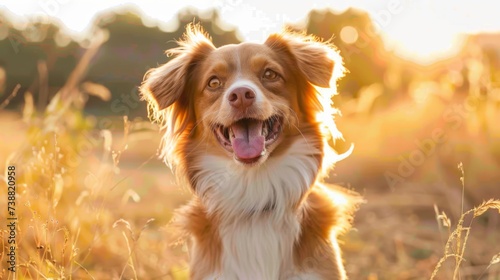 Close-up of a mixed breed dog with expressive eyes, outdoor setting. Perfect for pet care, adoption, and animal emotions themes.