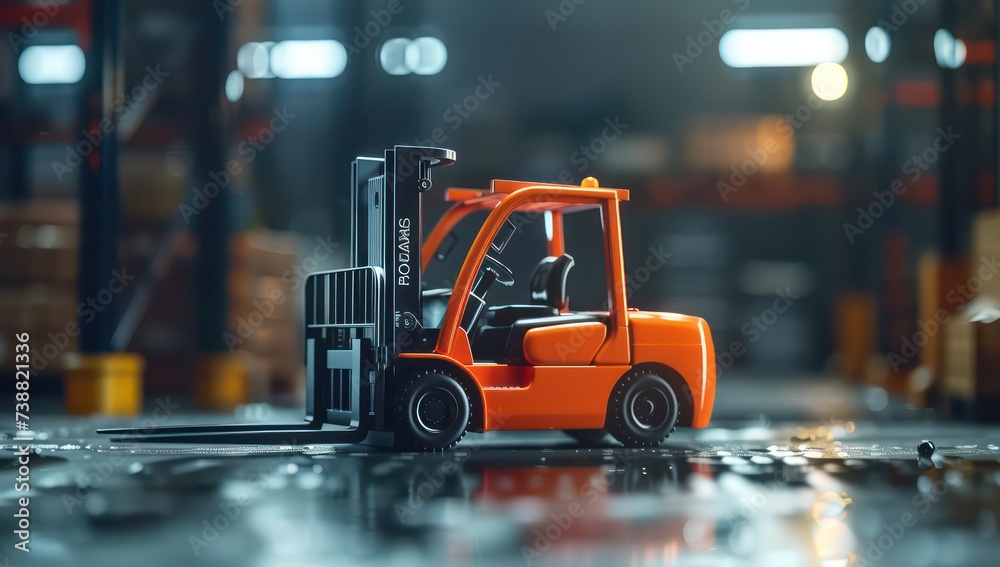 orange forklift is standing in the warehouse orange forklift is standing in the warehouse