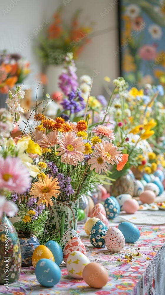 Creative Easter Crafts Scene - Making Wreaths, Decorating Eggs, Spring Crafts Display