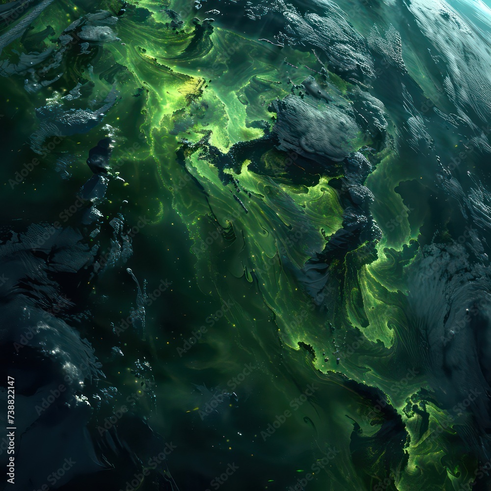 earth photo wallpape in the style of dark green and light black