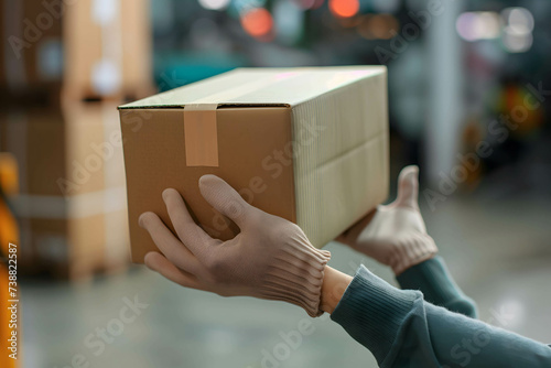 A freight forwarder or delivery is inspecting a package and check the product at the shipping point