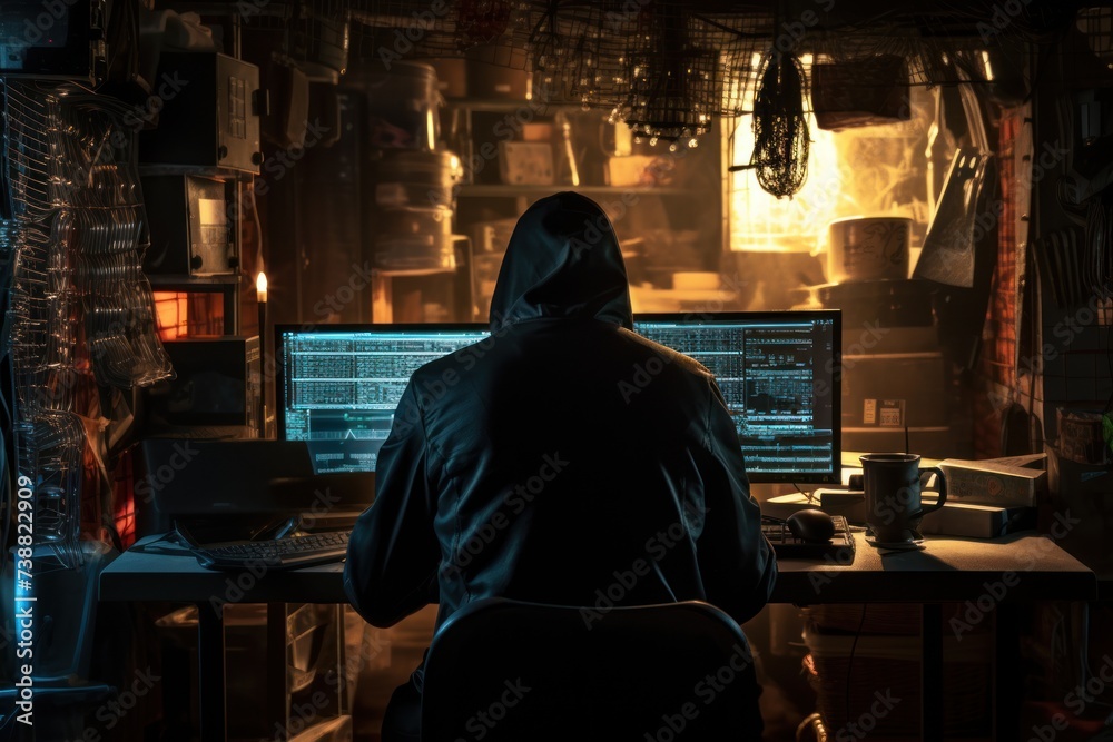An internet hacker is working hard to infiltrate a security system. An internet hacker is working hard to infiltrate a security system.