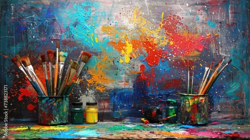 Art Studio Paint splatters and artist tools photo