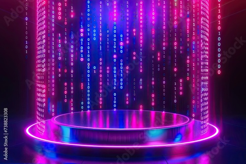 Digital Matrix Podium Binary code and neon lines