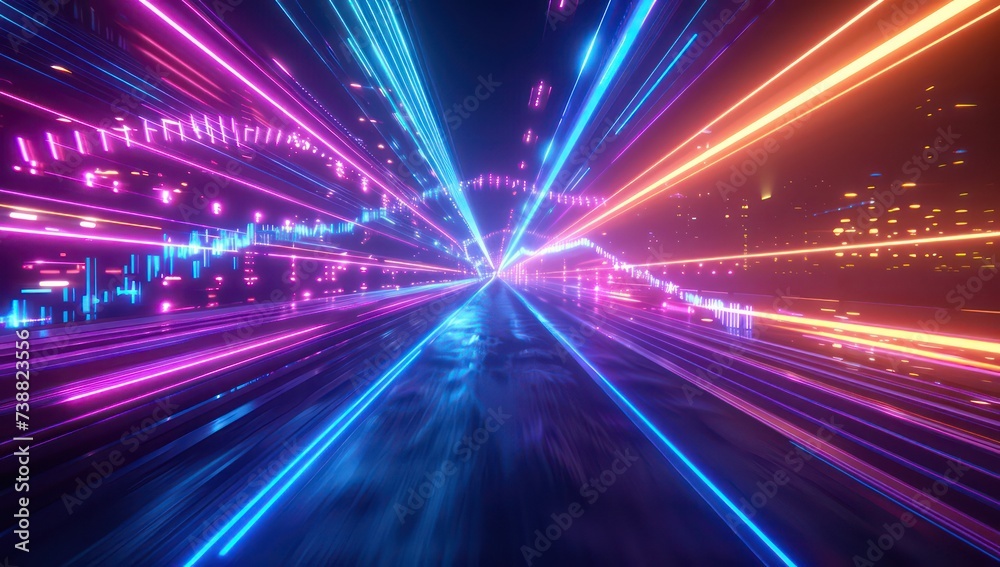 neon lights and light streams in a dark background, orange and blue, light magenta neon lights and light streams in a dark background, orange and blue, light magenta
