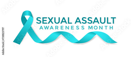 Sexual assault awareness month concept. Banner with teal ribbon Vector illustration . Poster, flyer and Banner, background design.