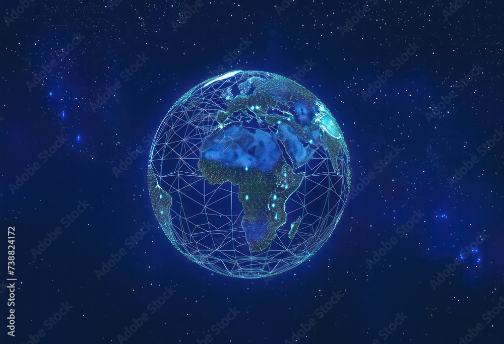 telecommunication and information technology global network network and network globe with blue background,
