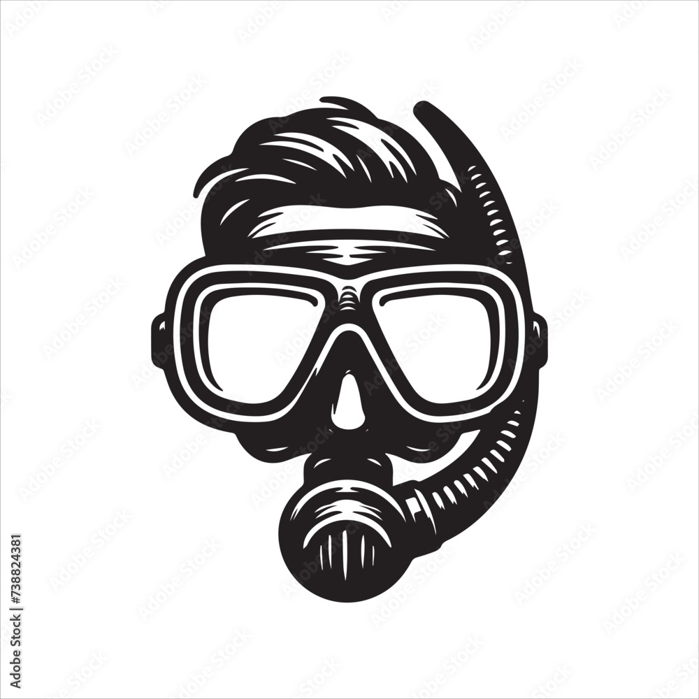 silhouettes of diving mask isolated on white background