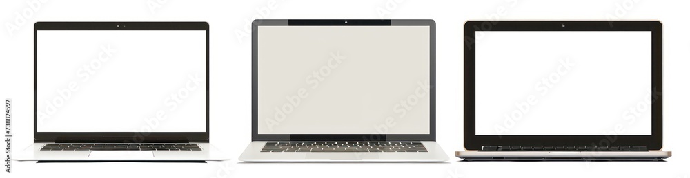 three laptops with blank screen on hd vector template, in the style of graphic black and white three laptops with blank screen on hd vector template, in the style of graphic black and white