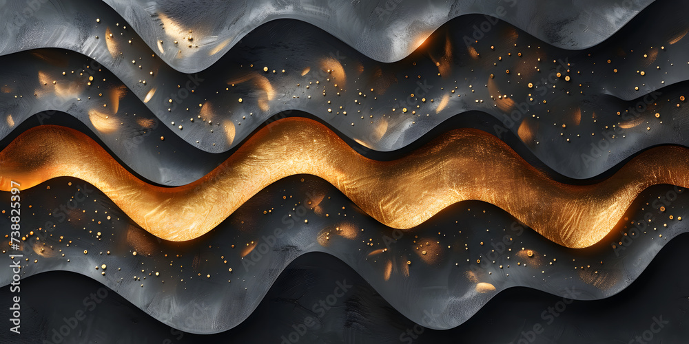 Abstract Golden Waves on Black Background
