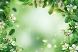 a green background with white flowers and leaves