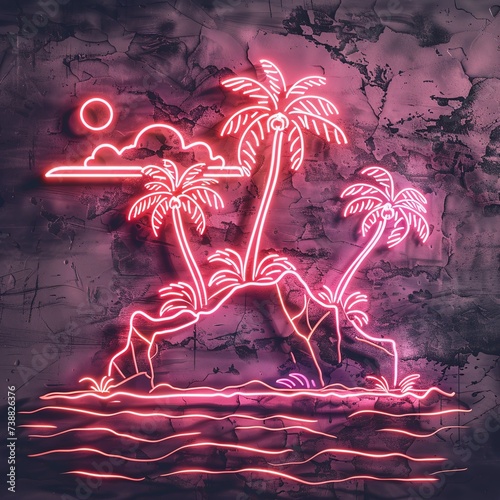 a picture of an island and palm trees neon sign, in the style of pink, minimalist line art, kimoicore, kurzgesagt, , wetcore, shiny/glossy - Image #2 @marceltella photo