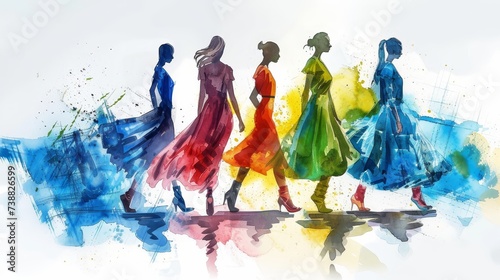 Fashion illustrations watercolor chic on the runway photo