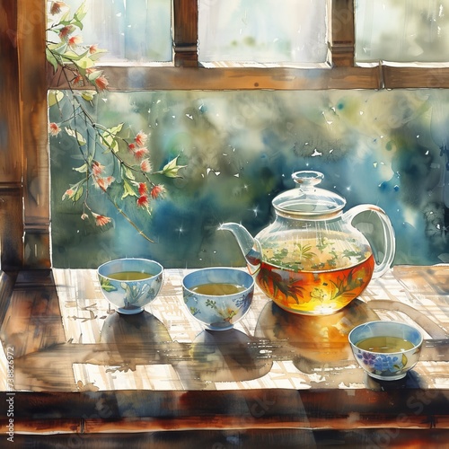 The art of tea in watercolor tranquility in every cup photo