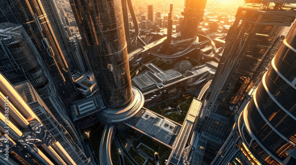 Close-up street view of a futuristic city cyberpunk. Close-up street view of a futuristic city cyberpunk.