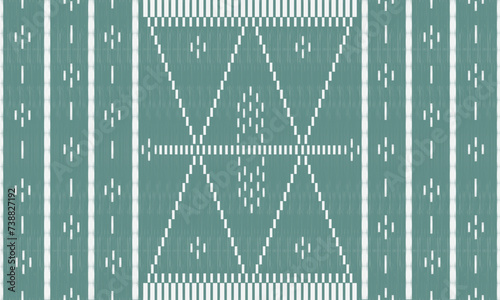 Floral cross stitch embroidery on a green background.geometric ethnic oriental seamless pattern traditional.Aztec-style abstract vector illustration. design for texture, fabric,clothing,wrapping,print photo