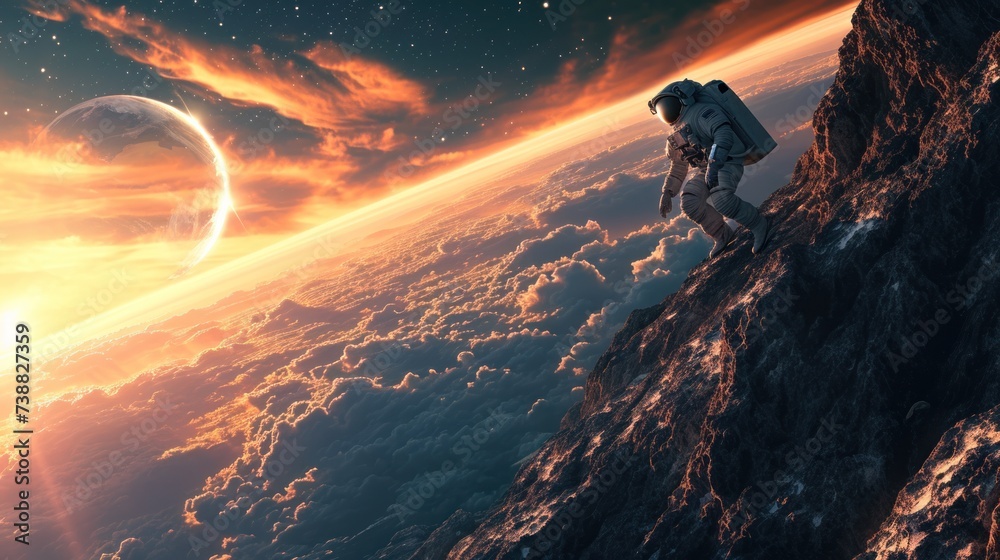 Obraz premium An astronaut and beautiful view of planet in space.