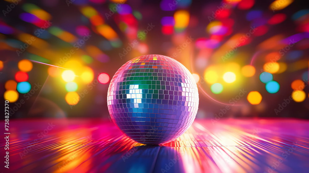 Obraz premium Disco ball illustration, disco ball with rainbow colored light reflections