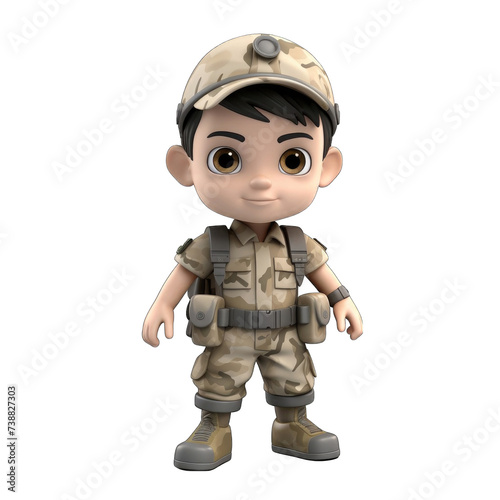 3d cute little army boy png / transparent