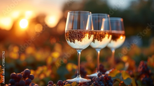 a group of wine glasses with white and red wine in the background