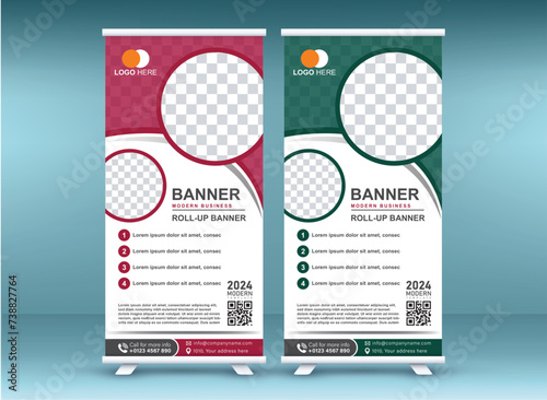Vector roll up banner template corporate business company shop and restaurant pull up banner with 3 color, advertisement banner, shop banner, corporate banner, vector illustration and flyer, display b