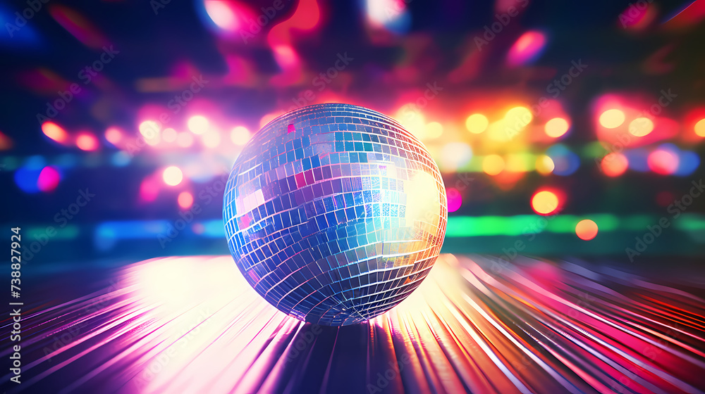 Obraz premium Disco ball illustration, disco ball with rainbow colored light reflections