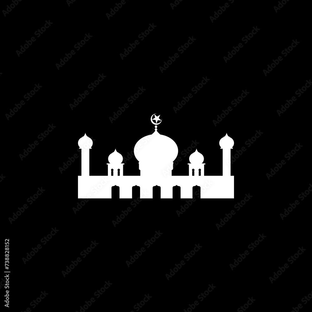 Mosque Silhouette, Flat Style. can use for Art Illustration, Decoration, Wallpaper, Background, Apps, Website, Logo Gram, Pictogram, Greeting Card or for Graphic Design Element. Vector Illustration