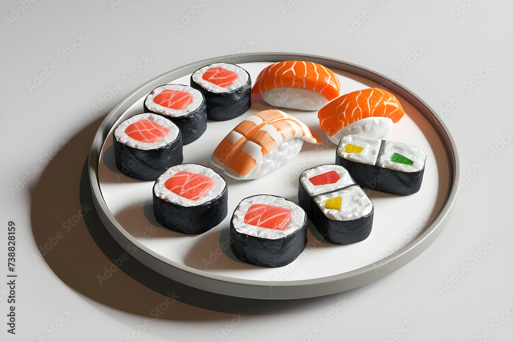 Mix sushi plate against soft background - Ai Generated Mix sushi plate against soft background - Ai Generated