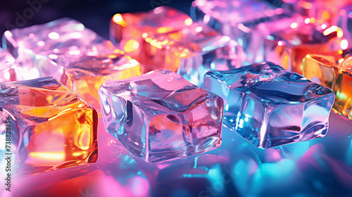 Abstract lot of Ice cubes with colorful reflection background