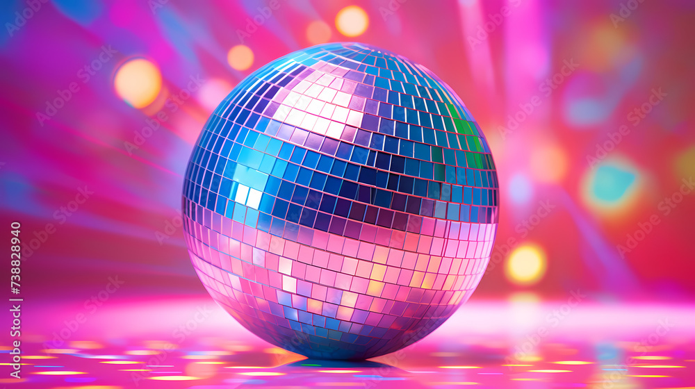 Obraz premium Disco ball illustration, disco ball with rainbow colored light reflections